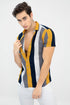 Slim Fit Color Block Cut Away Collar Casual Shirt